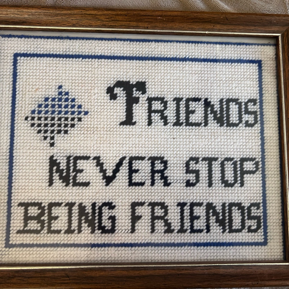 Framed Blue and White 'Friends Never Stop Being Friends' Wall Art